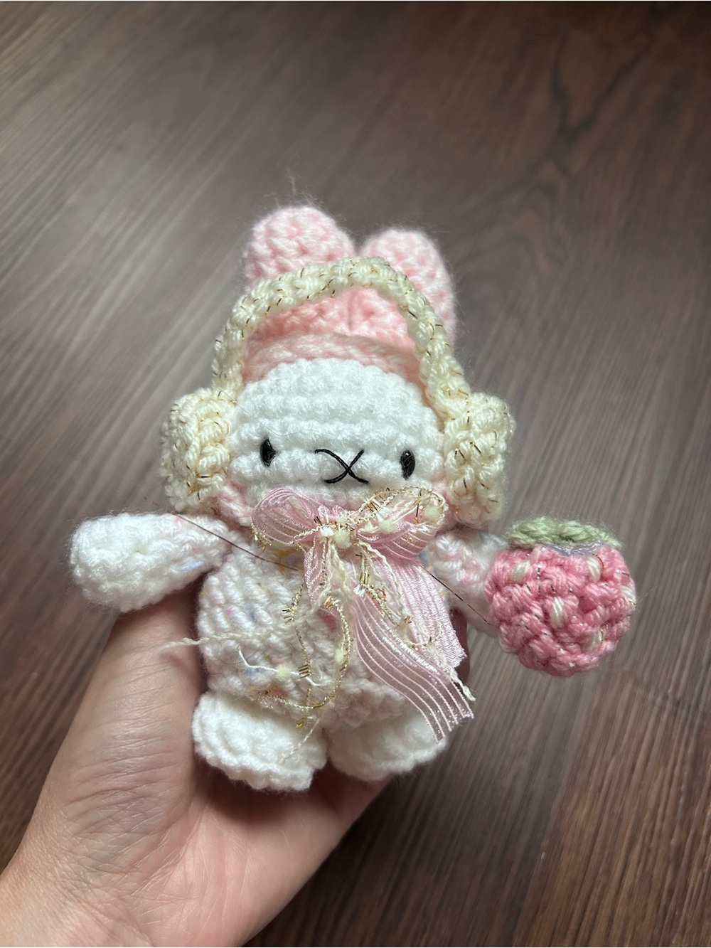 Handmade Pink & Cream Crochet Miffy Bunny bag charm - Picture 6 of 6